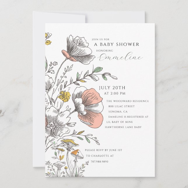 Invitación Elegante Ducha de Bebé de Flor Silvestre Rústica (Anverso)