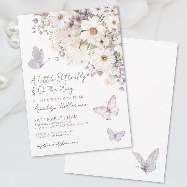 Invitación Elegante Ducha de Bebé de Mariposa Silvestre (Butterfly Wildflower Baby Shower Invitation)