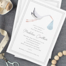 Elegante ducha de bebé de niño con cigüeña dibujad