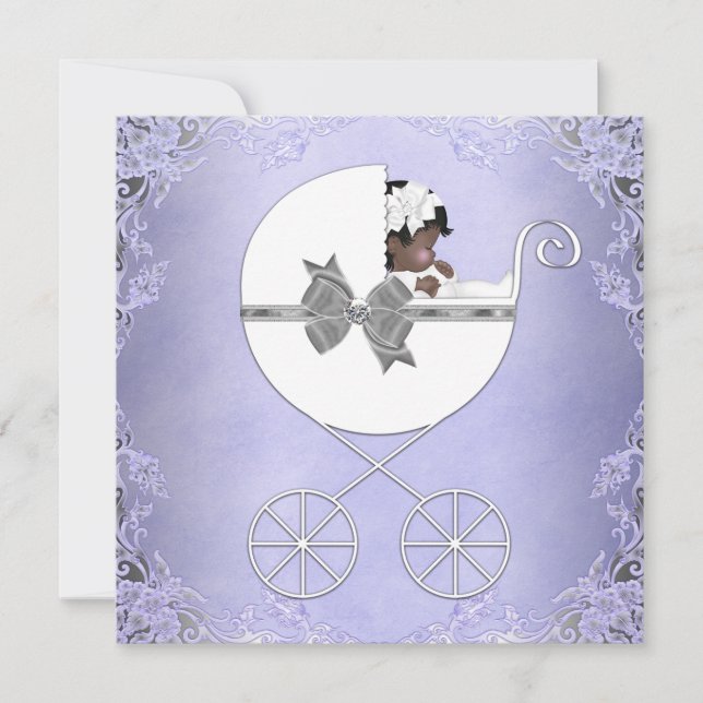 Invitación Elegante ducha de bebé de origen étnico morado y g (Anverso)