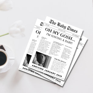 Invitación Elegante ducha de bebé de periódico moderno