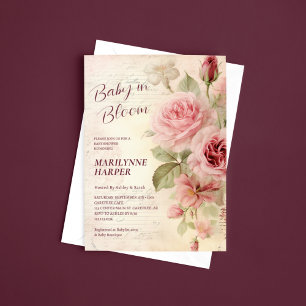 Invitación Elegante Ducha de Bebé de Rosas Florales Vintage