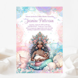 Invitación Elegante ducha de bebé de sirena africana mamá