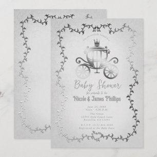 Invitación Elegante Ducha de Bebé del Carruaje de Plata Libro