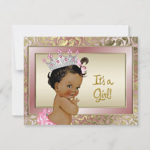 Invitación Elegante ducha de bebé étnica de princesa rosa y d