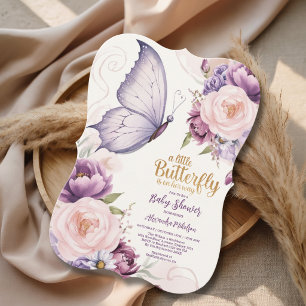 Invitación Elegante Ducha de Bebé Flor de Mariposa