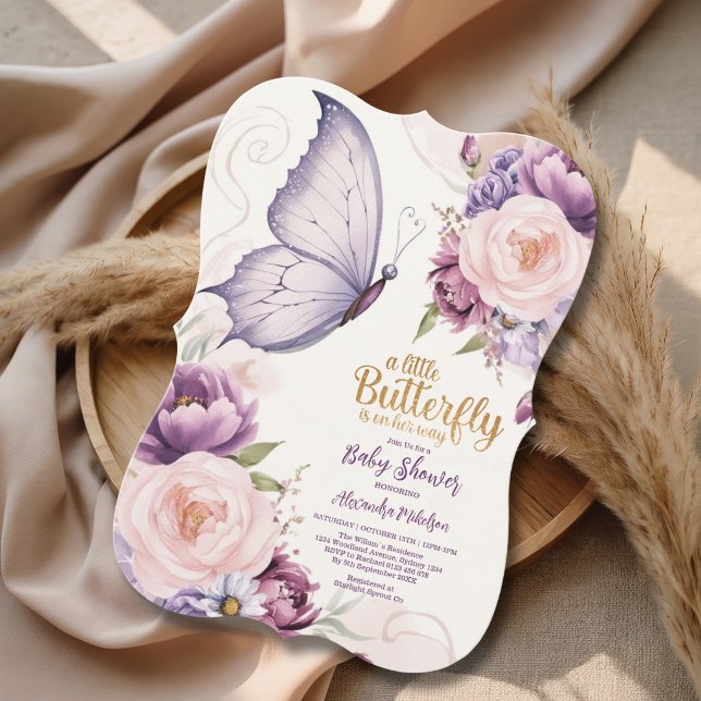 Invitación Elegante Ducha de Bebé Flor de Mariposa (Subido por el creador)