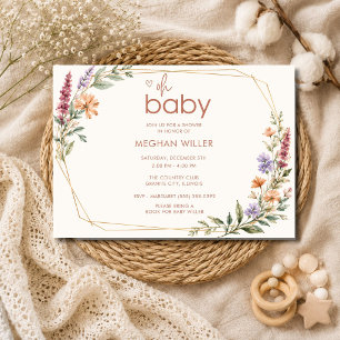 Invitación Elegante Ducha de Bebé Flor Silvestre Oh Baby