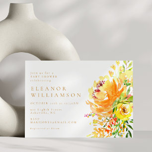 Invitación Elegante ducha de bebé floral en acuarela amarilla