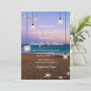 Invitación elegante ducha de bebé luces de playa moda tropica