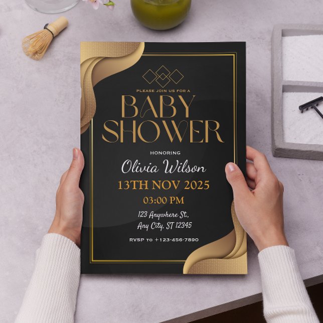 Invitación Elegante ducha de bebé neutra de género Gold (Subido por el creador)