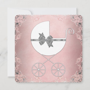 Invitación Elegante ducha de bebé niña rosa y gris