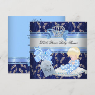 Invitación Elegante ducha de bebé Niño rubio Azul Principito
