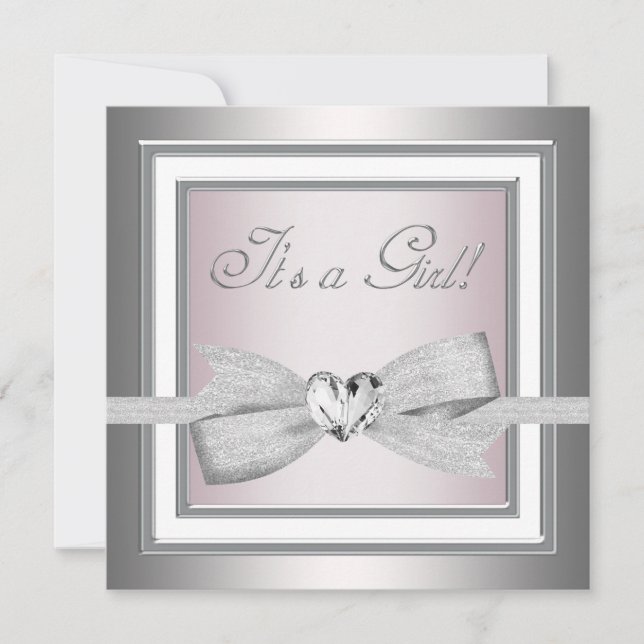Invitación Elegante ducha de bebé rosa y gris (Anverso)