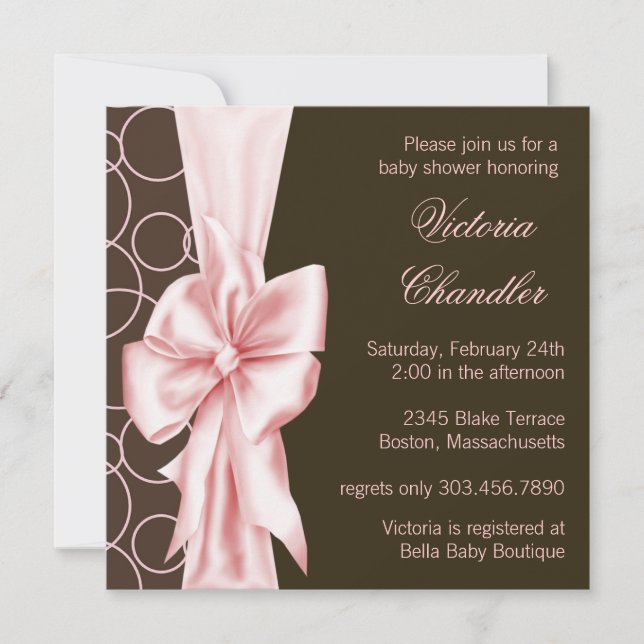 Invitación Elegante ducha de bebé rosa y marrón (Anverso)