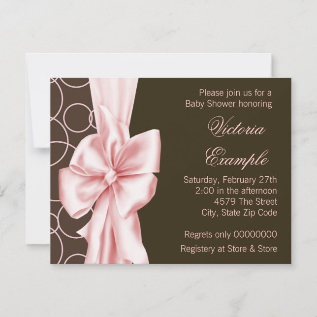 Invitación Elegante ducha de bebé rosa y marrón (Anverso)