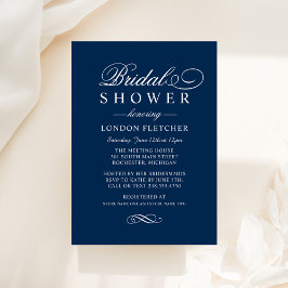 Invitación Elegante ducha de boda de caligrafía blanca Marina