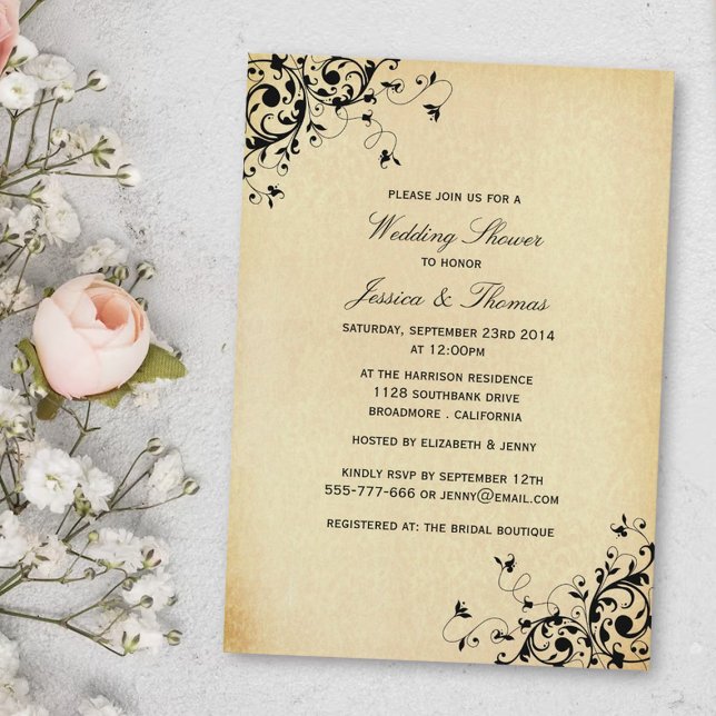 Invitación Elegante ducha de boda de Swirls Antiguas (Subido por el creador)