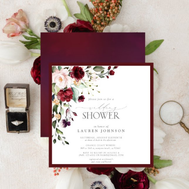 Invitación Elegante Ducha de Boda Floral Borgoña (Subido por el creador)