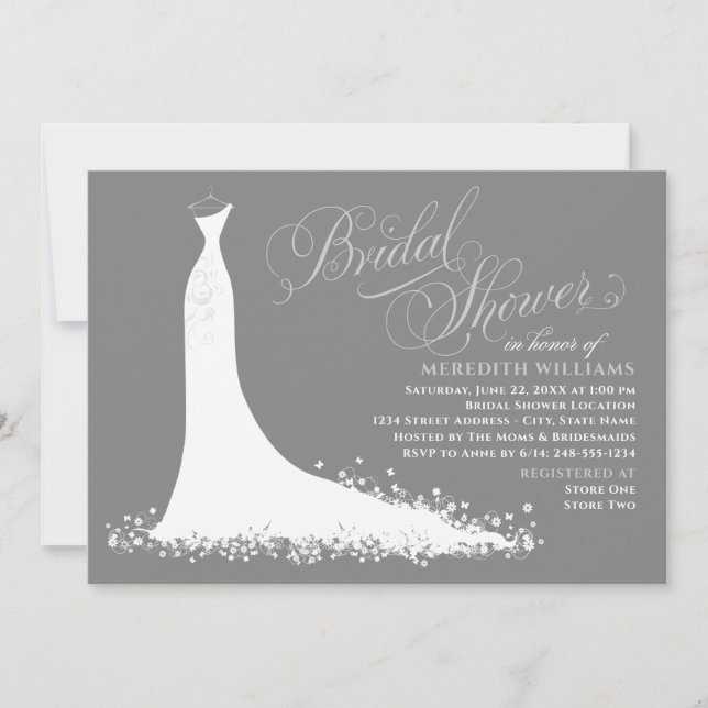Invitación Elegante ducha de Boda gris de carbón vegetal (Anverso)