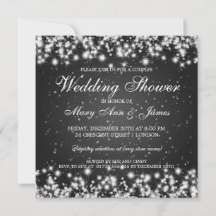 Invitación Elegante ducha de bodas de invierno esparce negro