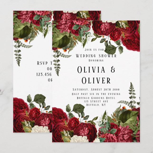 Invitación Elegante ducha de bodas de los peones rojos de rub (Anverso / Reverso)