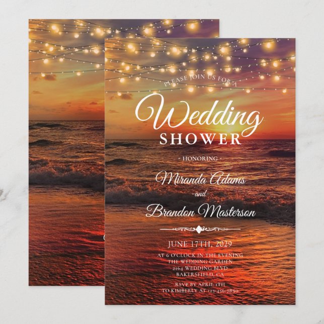 Invitación Elegante ducha de bodas de veraneo en la playa del (Anverso / Reverso)
