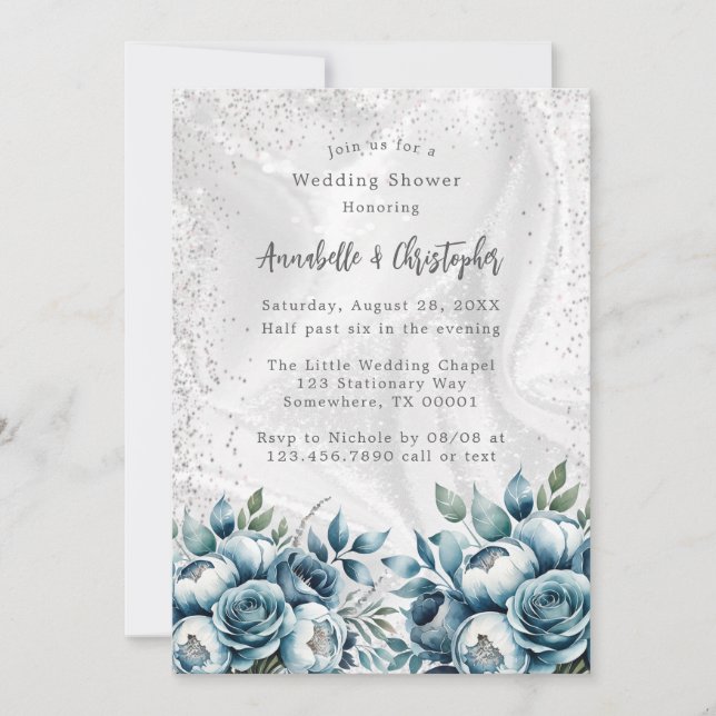 Invitación Elegante ducha de bodas dorada azul turquesa (Anverso)
