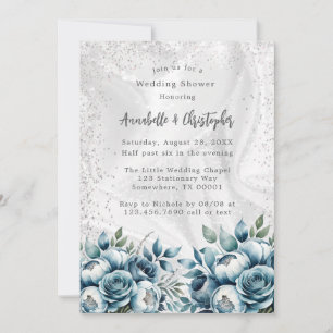 Invitación Elegante ducha de bodas dorada azul turquesa