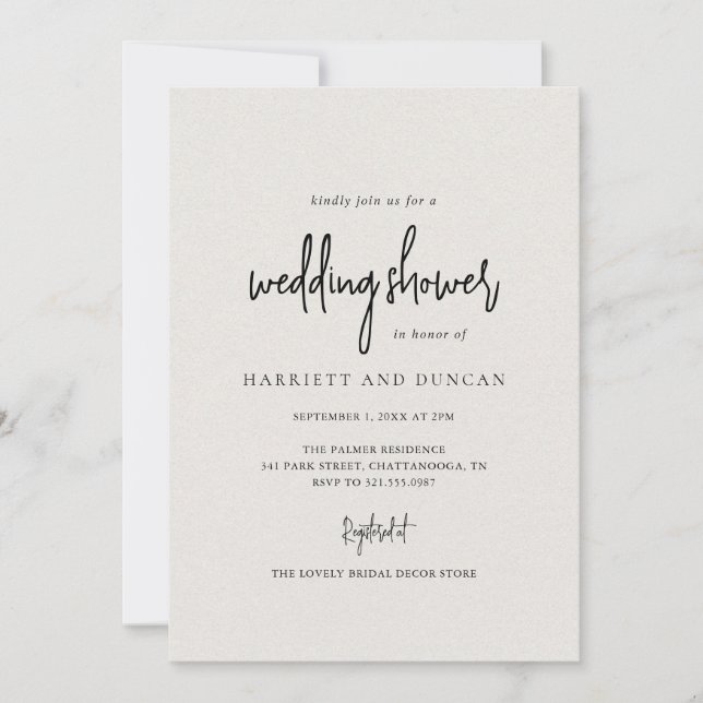 Invitación Elegante ducha de bodas incansable beige neutro (Anverso)
