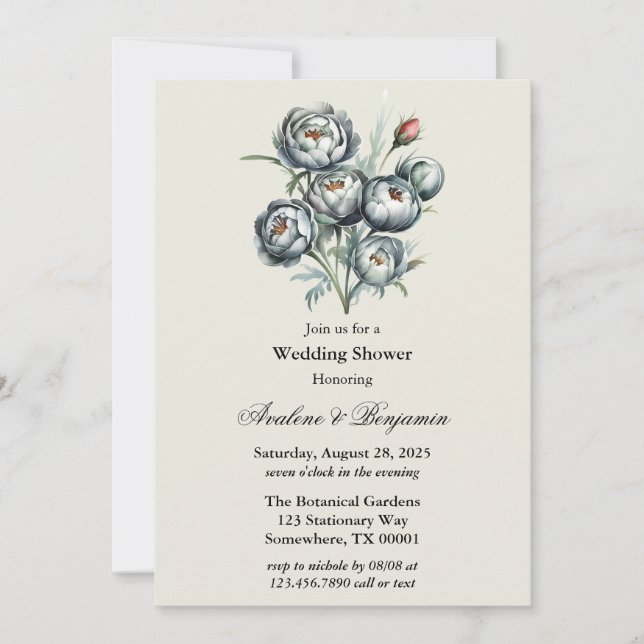 Invitación Elegante ducha de bodas verde y gris (Anverso)