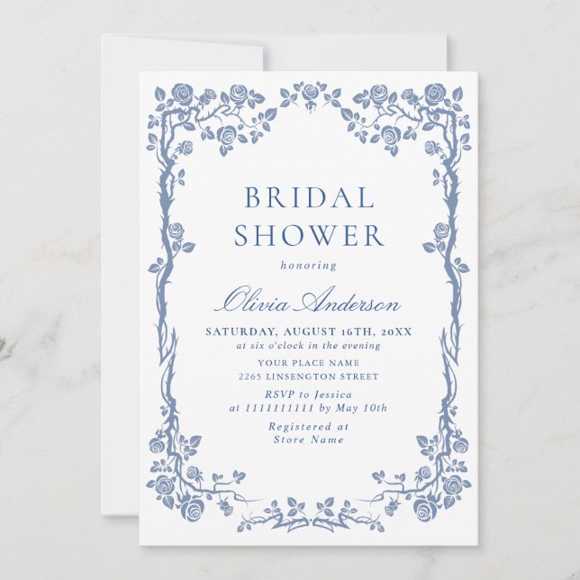 Invitación Elegante DUCHA DE BRIDAL DEL JARDÍN Azul (Anverso)