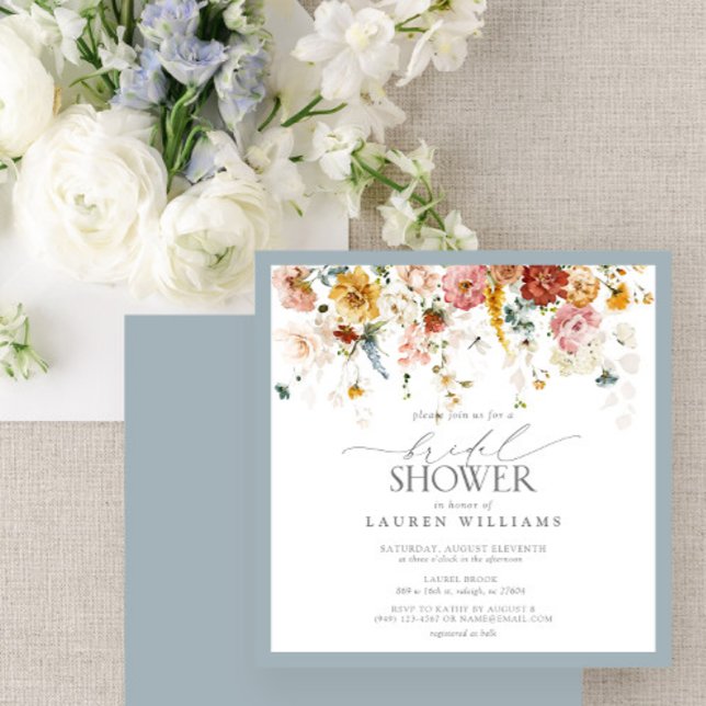 Invitación Elegante Ducha De Bridal Floral De Paisaje Azul Du (Subido por el creador)
