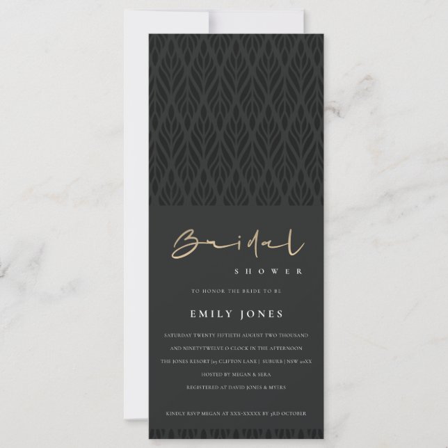 INVITACIÓN ELEGANTE DUCHA DE BRIDAL NEGRO ART DECO MODERNA (Anverso)