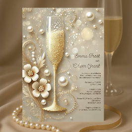 Invitación Elegante ducha de champán y de la boda de la Perla