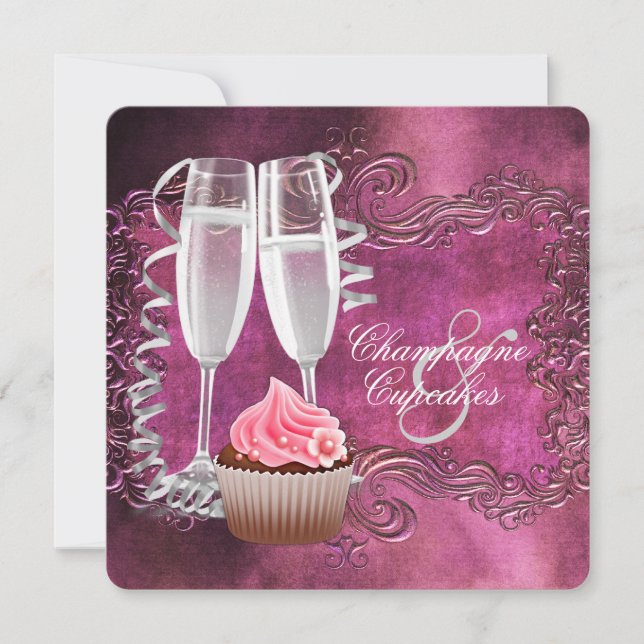 Invitación Elegante ducha de champán y torta nupcial (Anverso)