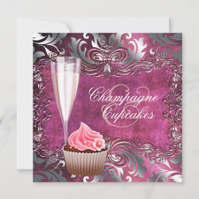 Invitación Elegante ducha de champán y torta nupcial (Anverso)