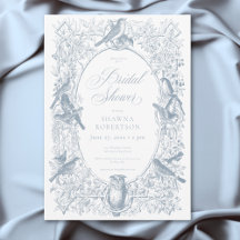 Elegante Ducha de Chinoiserie Azul Naturaleza y Pá