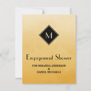 Invitación Elegante ducha de compromiso de monograma amarillo