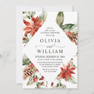 Invitación Elegante DUCHA DE COUPLE acuarela de Poinsettia Ro