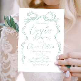 Invitación Elegante ducha de dos parejas de color verde claro