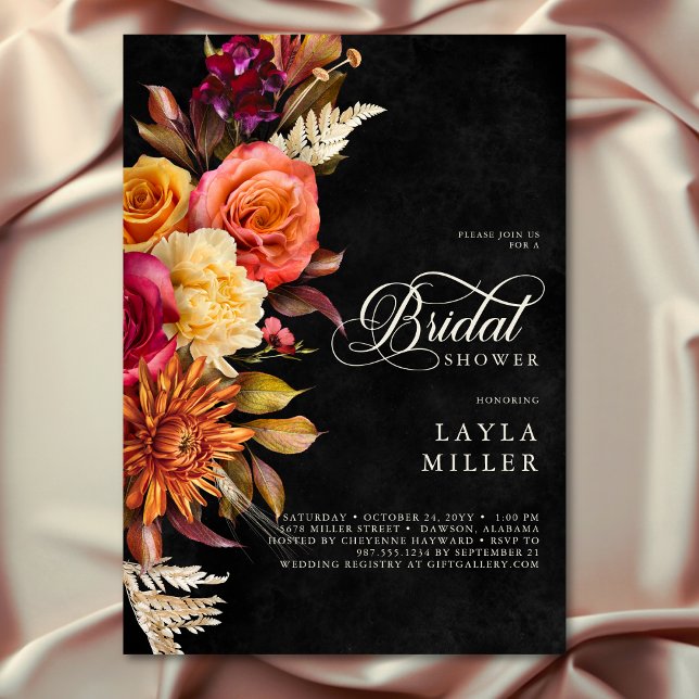 Invitación Elegante ducha de escritura floral de Boho negro v (Subido por el creador)