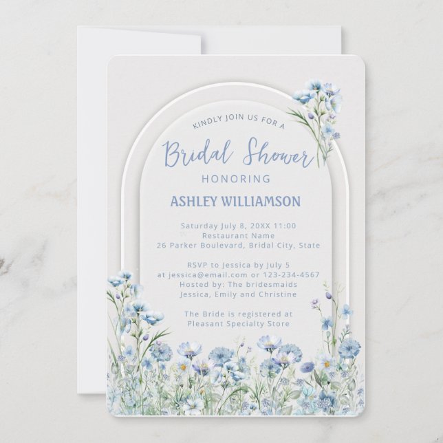 Invitación Elegante ducha de flores salvajes azul turquesa (Anverso)