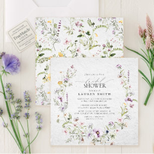Invitación Elegante ducha de flores salvajes de lavanda