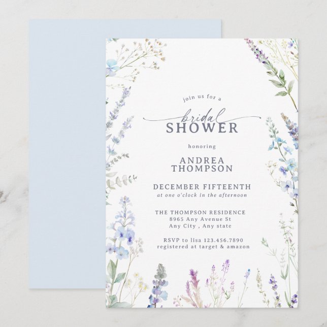 Invitación Elegante ducha de flores silvestres (Anverso / Reverso)