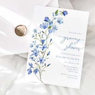 Invitación Elegante ducha de flores silvestres azules polvori