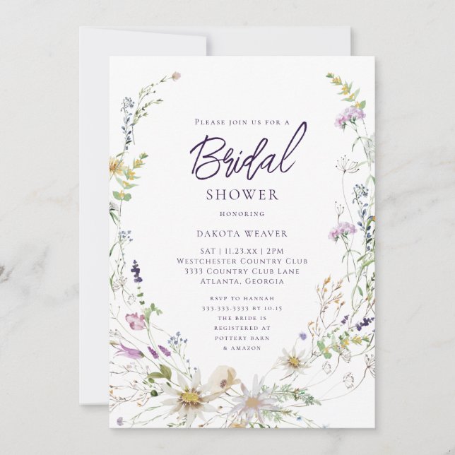 Invitación Elegante ducha de flores silvestres botánicas (Anverso)