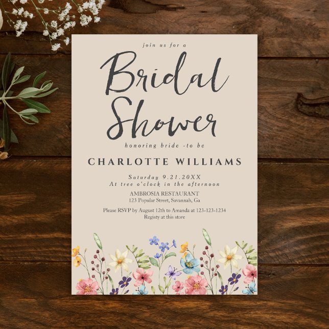 Invitación Elegante ducha de flores silvestres rusticas (Subido por el creador)