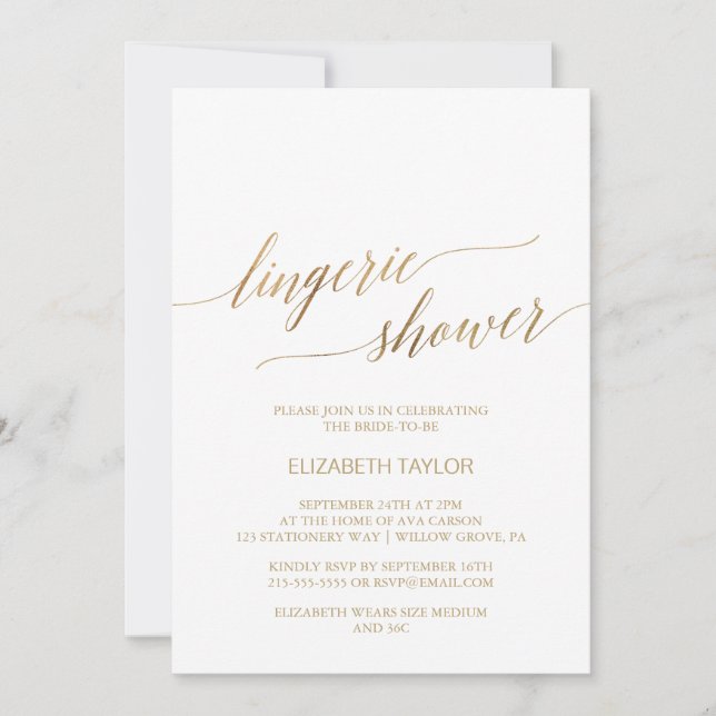 Invitación Elegante Ducha de Lingerie Gold Calligraphy (Anverso)