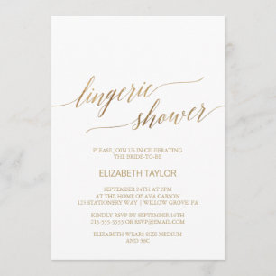 Invitación Elegante Ducha de Lingerie Gold Calligraphy